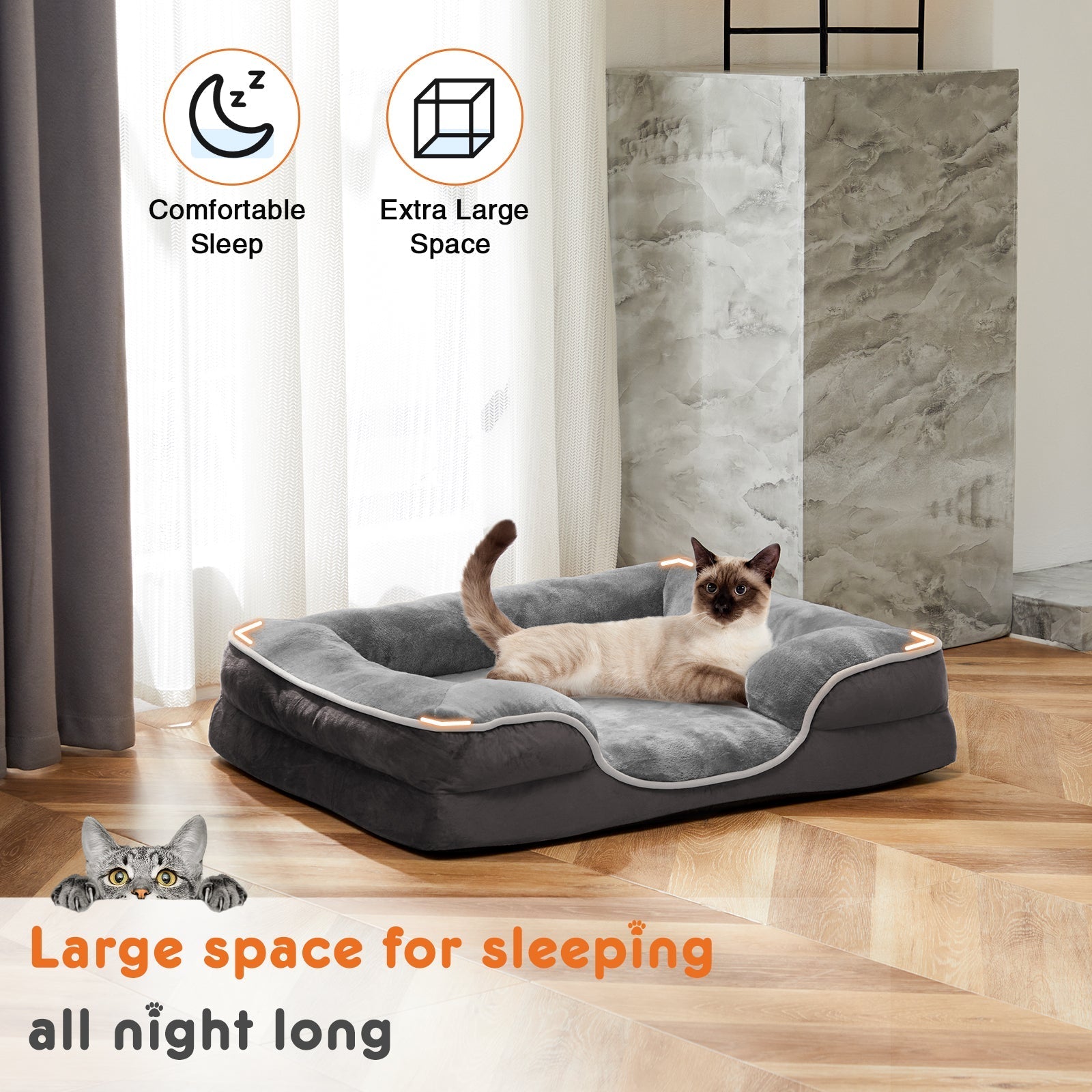 HKM-2994493 Memory Foam Pet Bed for Small Dogs & Cats with Waterproof Liner and Washable Cover