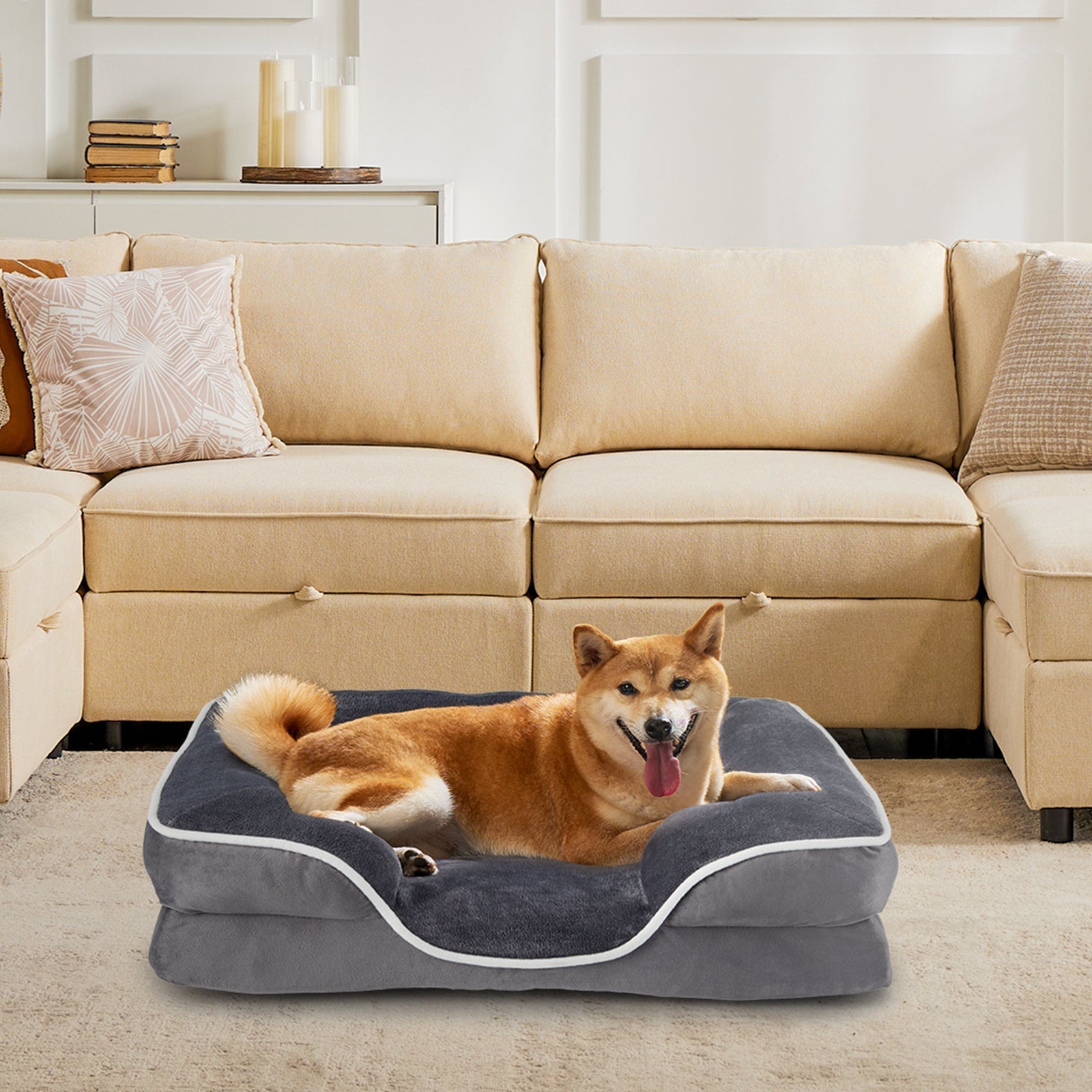 HKM-2994493 Memory Foam Pet Bed for Small Dogs & Cats with Waterproof Liner and Washable Cover