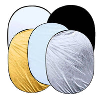 HKM-299539 5-in-1 Collapsible Light Reflector Set with Gold, Silver, White, Black, and Translucent Surfaces