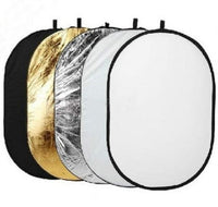 HKM-299539 5-in-1 Collapsible Light Reflector Set with Gold, Silver, White, Black, and Translucent Surfaces