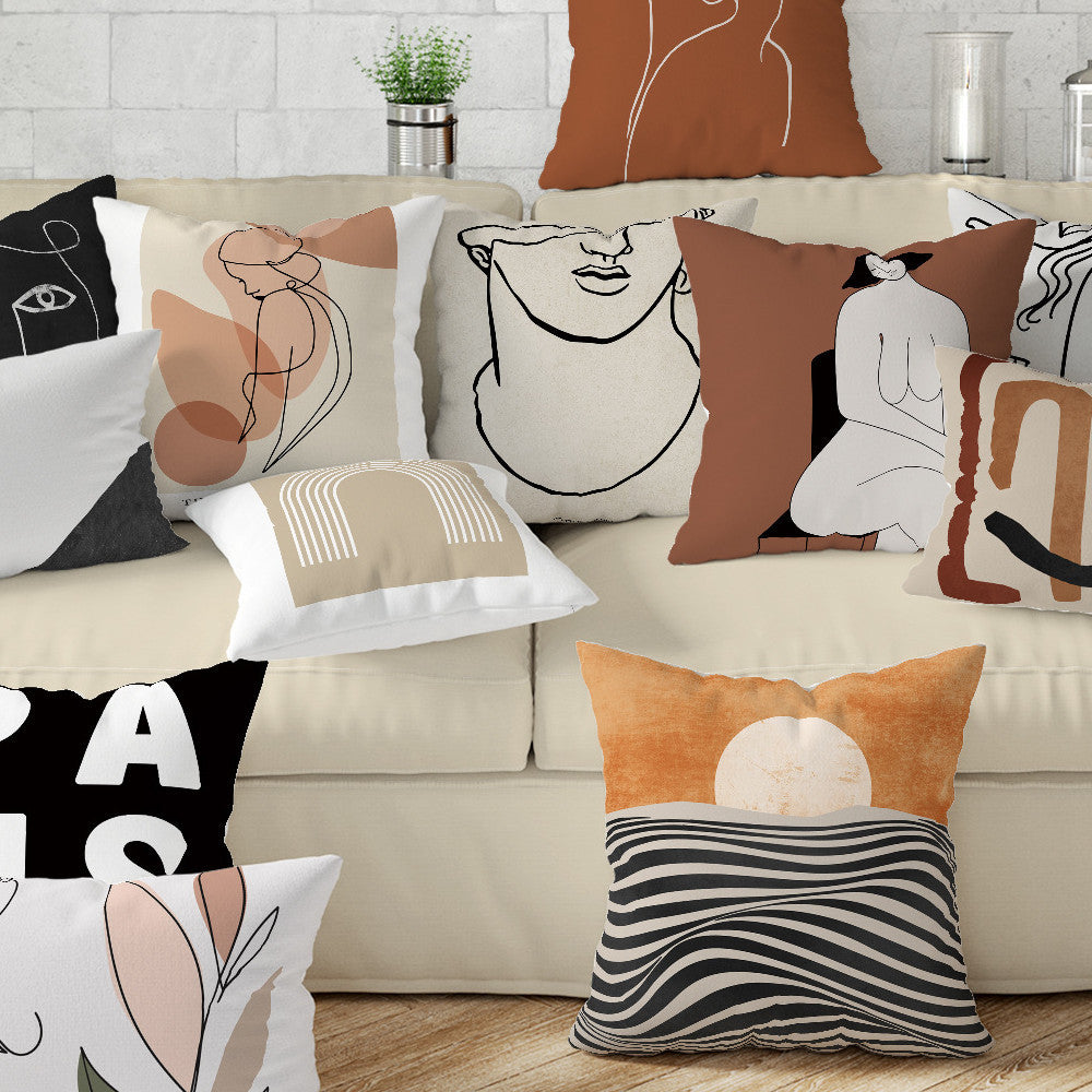HKM-299539 Abstract Geometric Nordic Minimalist Plush Pillowcase 45x45cm
