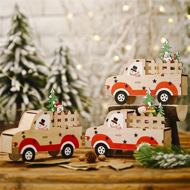 HKM-299603 Creative Wooden Christmas Car Decorations - Snowman, Bear, and Elderly Designs - 13cm x 15cm