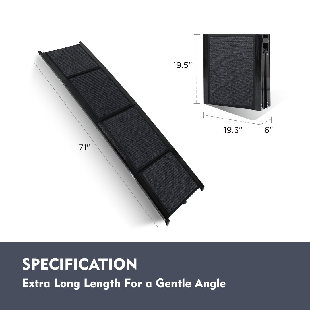 HKM-2996797 Portable Dog Ramp for Car - 71" Long, 19.5" Wide, Non-Slip Surface, Supports Up to 250 lbs