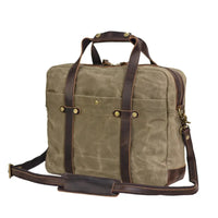 HKM-299731 Waterproof Waxed Canvas Laptop Handbag with Leather Accents - 15.6 Inch Casual Briefcase for Work
