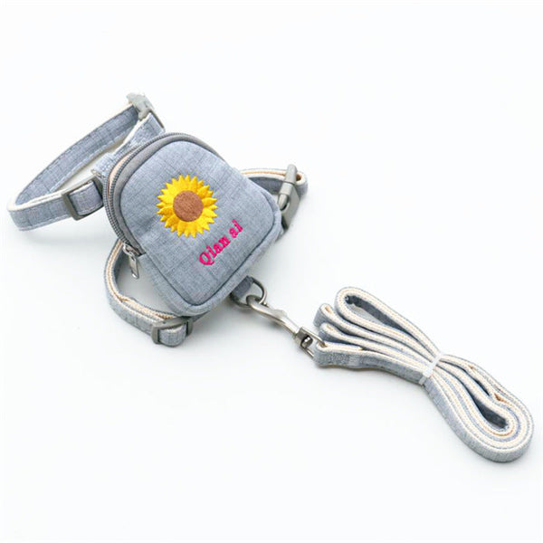 HKM-2997693 Korean Embroidered Dog Chest Strap with Adjustable Leash - Multiple Colors Available