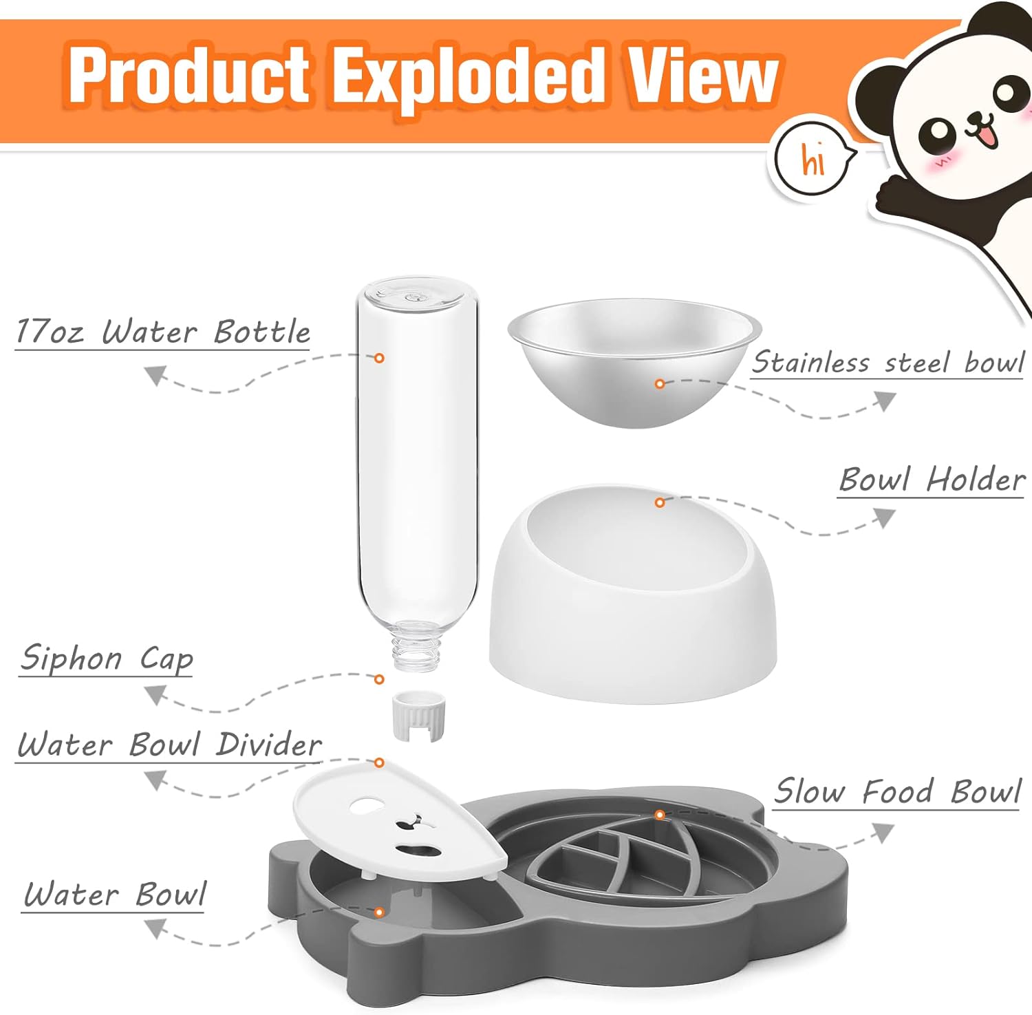 HKM-3001661 Tilted Elevated Stainless Steel Cat and Dog Bowls with Automatic Water Dispenser