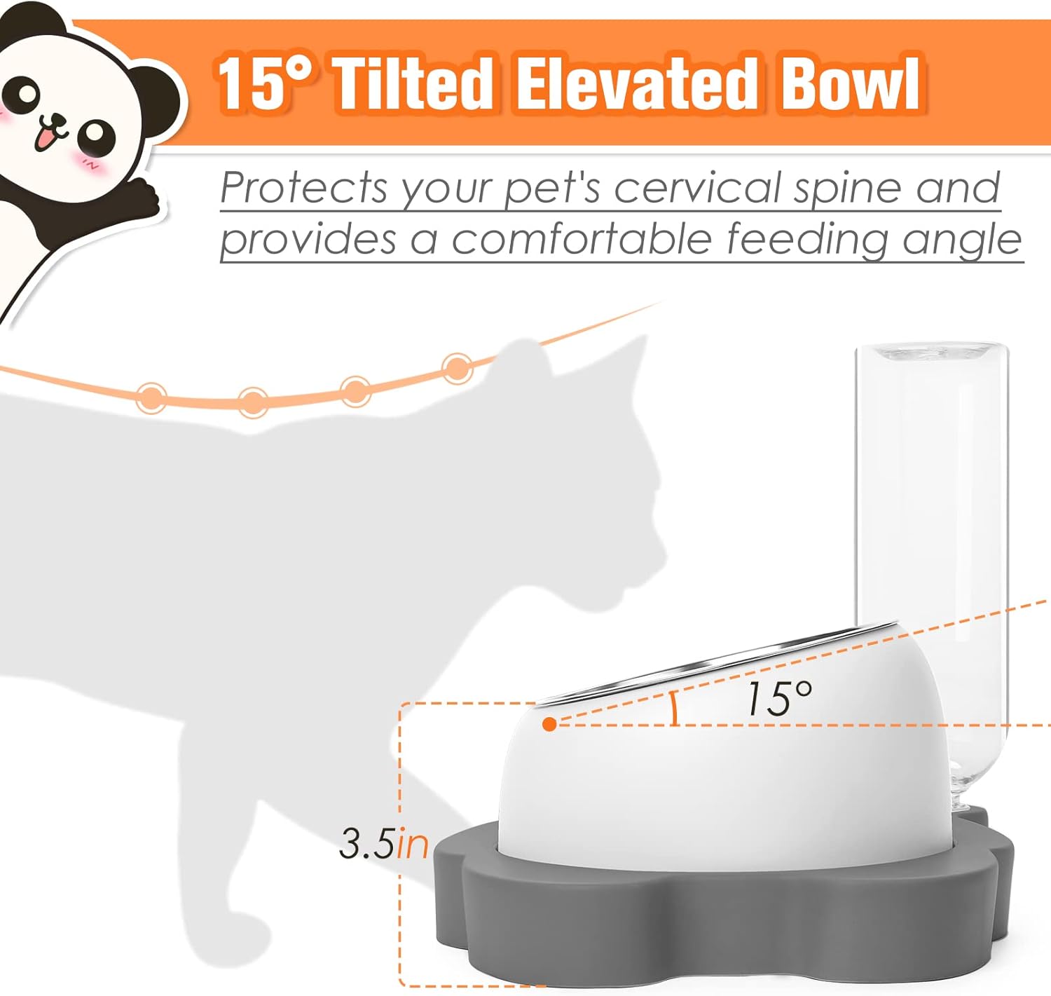 HKM-3001661 Tilted Elevated Stainless Steel Cat and Dog Bowls with Automatic Water Dispenser