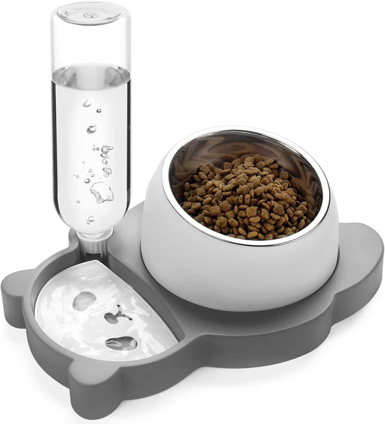 HKM-3001661 Tilted Elevated Stainless Steel Cat and Dog Bowls with Automatic Water Dispenser