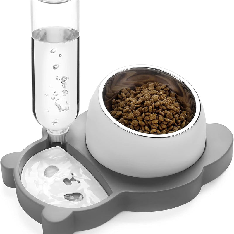 HKM-3001661 Tilted Elevated Stainless Steel Cat and Dog Bowls with Automatic Water Dispenser
