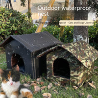 HKM-3002429 Outdoor Waterproof Foldable Cat House - Removable & Washable Pet Nest in Black and Camouflage
