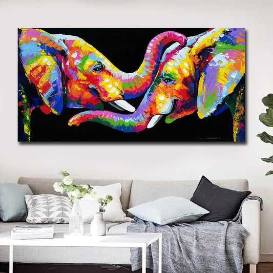 HKM-300243 Colorful Elephant Canvas Art for Living Room – Modern Animal Wall Decor, Multiple Sizes Available