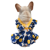 HKM-3002941 Flounce Suspender Skirt in White with Blue Print for Pets