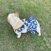 HKM-3002941 Flounce Suspender Skirt in White with Blue Print for Pets