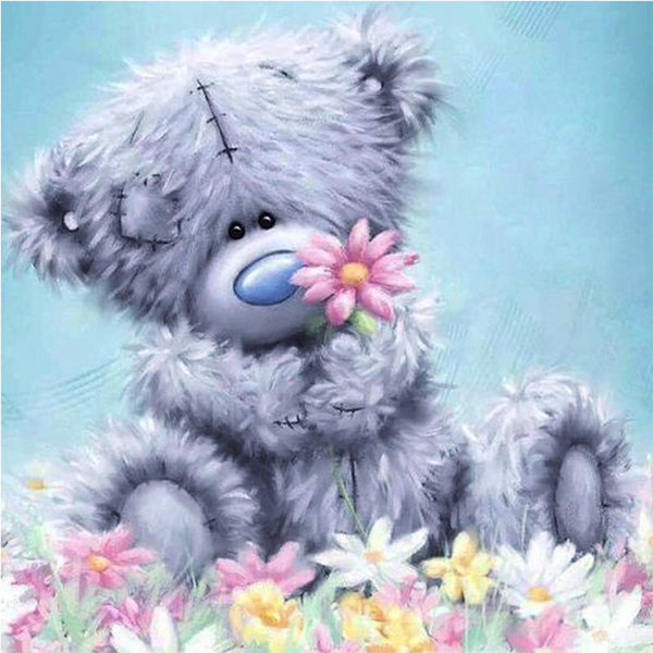 HKM-300307 Diamond Bear Art Canvas - 30x30cm Full Drill Cross-Stitch Fabric Craft