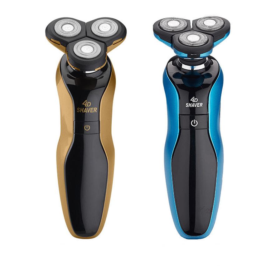 HKM-300371 Three Head Waterproof Electric Shaver with USB Charging and Long Battery Life in Gold/Blue