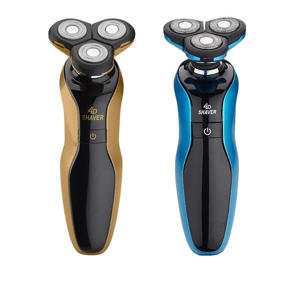 HKM-300371 Three Head Waterproof Electric Shaver with USB Charging and Long Battery Life in Gold/Blue