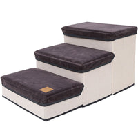 HKM-3007421 Foldable Brown Flannel and Cotton Pet Dog Stairs - Supports Up to 25KG with Storage Box