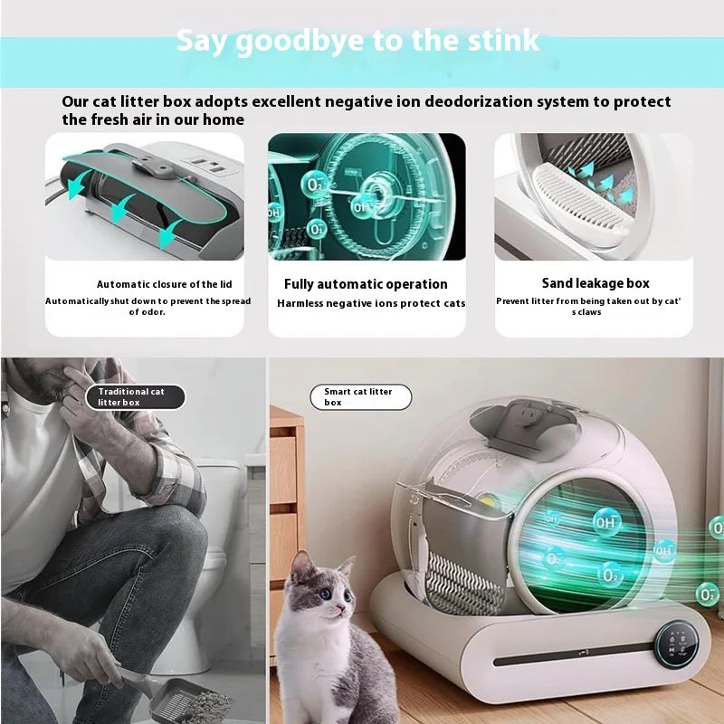 HKM-300755 Automatic Smart Self-Cleaning Cat Litter Box with Odor Control and Large Capacity