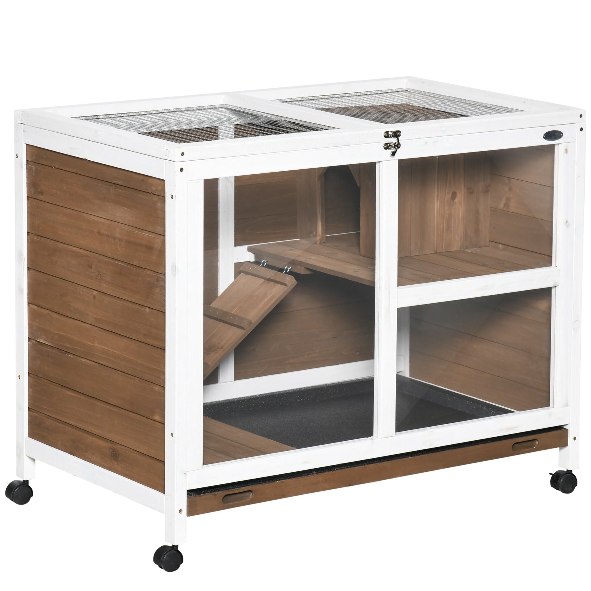 HKM-3007805 Indoor Fir Wood Rabbit Hutch with Living Room and Run Area for Small Pets