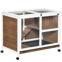HKM-3007805 Indoor Fir Wood Rabbit Hutch with Living Room and Run Area for Small Pets