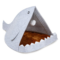 HKM-3008189 Shark Design Pet Nest House in Blue and Grey, Eco-Friendly Felt Material, Perfect for Pets Up to 8kg