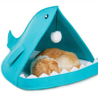 HKM-3008189 Shark Design Pet Nest House in Blue and Grey, Eco-Friendly Felt Material, Perfect for Pets Up to 8kg