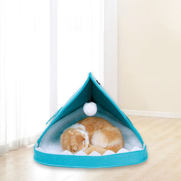 HKM-3008189 Shark Design Pet Nest House in Blue and Grey, Eco-Friendly Felt Material, Perfect for Pets Up to 8kg