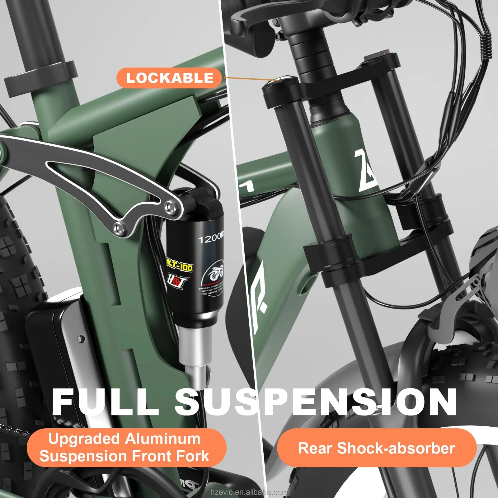 HKM-301011 48V 22.4Ah 2000W Full Suspension Electric Bicycle with 7 Speed Gears and Hydraulic Disc Brakes - 26 Inch