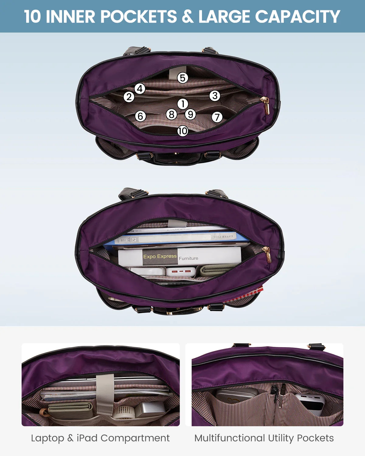 HKM-301011 Professional Multi-Pocket Laptop Tote Bag for Daily Use and Diaper Essentials