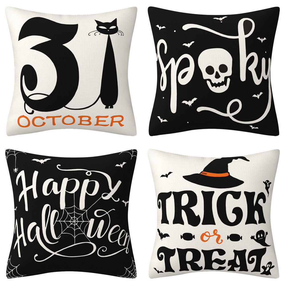 HKM-301139 Halloween-Themed Linen Pillow Cover 45cm x 45cm Cushion with PP Cotton Filler