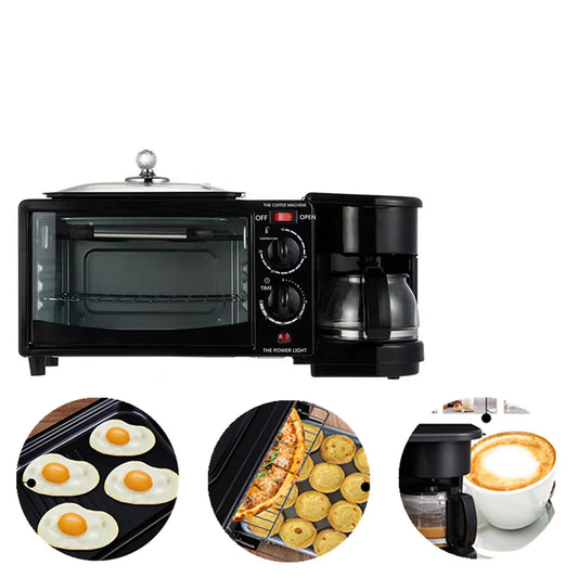 HKM-301203 3-in-1 Electric Breakfast Machine with Oven, Coffee Maker, and Toaster Oven