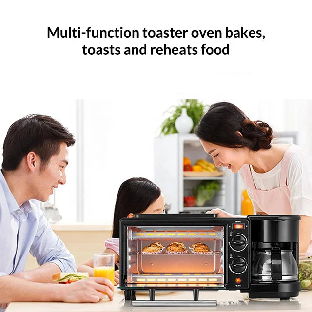 HKM-301203 3-in-1 Electric Breakfast Machine with Oven, Coffee Maker, and Toaster Oven