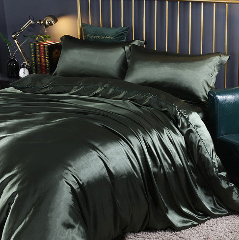 HKM-301267 Solid Color Double-sided Silk Four-Piece Bedding Set with Quilt Cover and Fitted Sheet