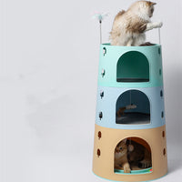 HKM-3013181 Cat Climbing Frame with Integrated Multi-Chamber Design for Play and Sleep