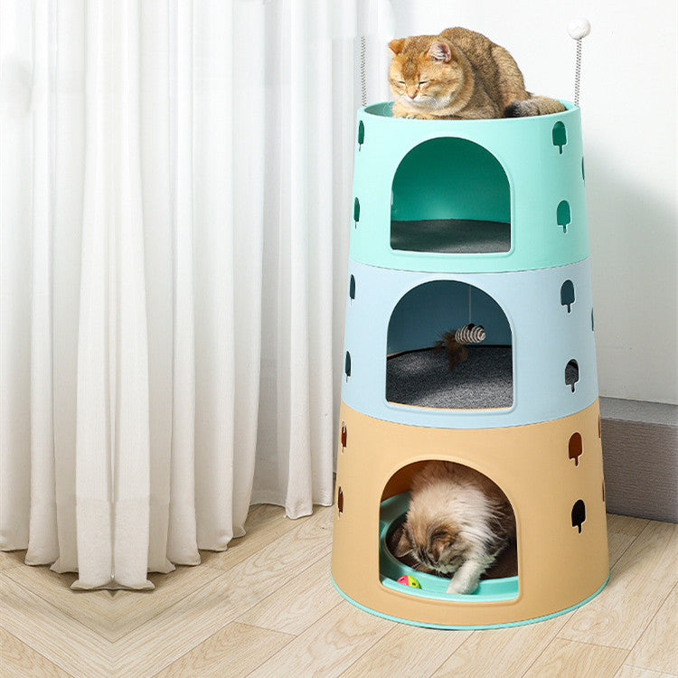 HKM-3013181 Cat Climbing Frame with Integrated Multi-Chamber Design for Play and Sleep