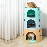 HKM-3013181 Cat Climbing Frame with Integrated Multi-Chamber Design for Play and Sleep