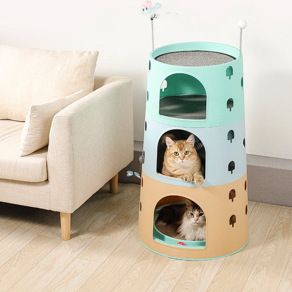 HKM-3013181 Cat Climbing Frame with Integrated Multi-Chamber Design for Play and Sleep