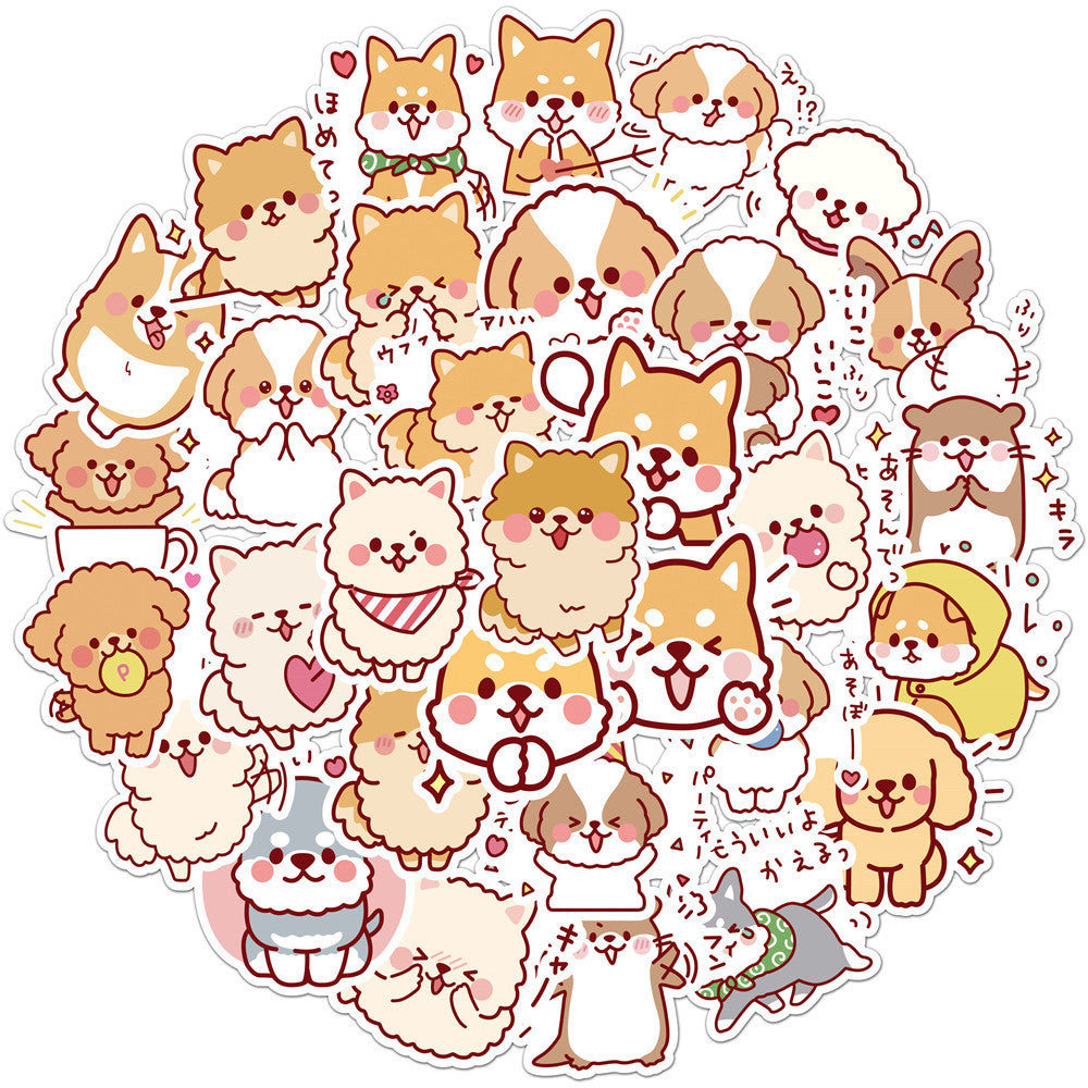 HKM-301331 Cute Dog Graffiti Sticker Pack - 50 Adhesive PVC Cartoon Stickers