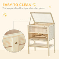 HKM-3013565 3-Tier Wooden Hamster Cage with Openable Top and Front Door, Natural Fir Wood Small Animal Hutch