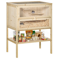 HKM-3013565 3-Tier Wooden Hamster Cage with Openable Top and Front Door, Natural Fir Wood Small Animal Hutch