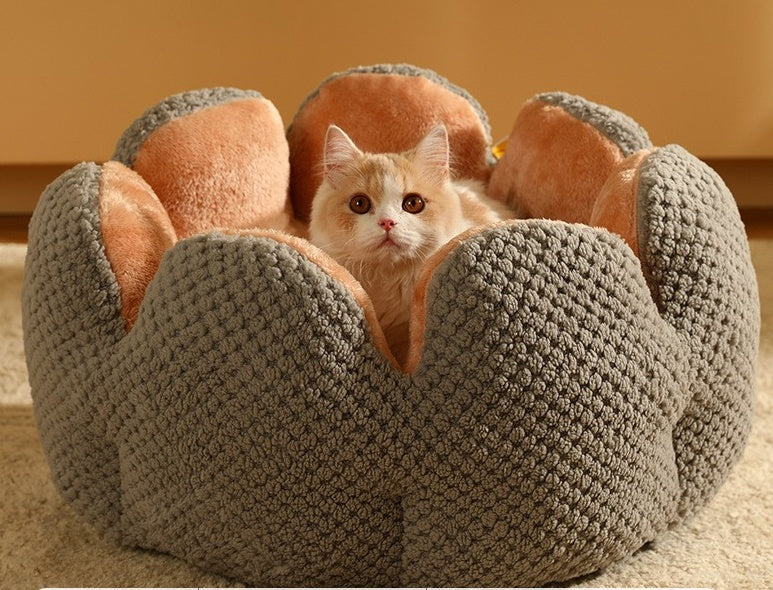 HKM-3013949 Cactus Petal Soft and Cozy Pet Nest in Green, Purple, Grey, and Coffee - Available in Sizes S, M, L