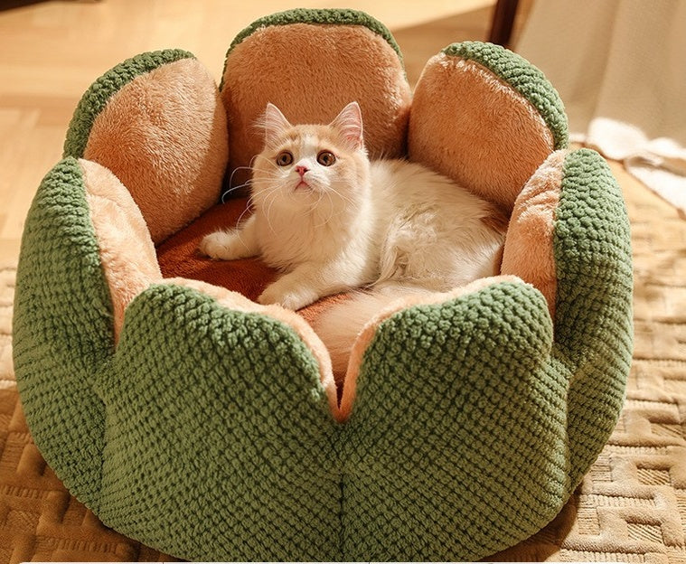 HKM-3013949 Cactus Petal Soft and Cozy Pet Nest in Green, Purple, Grey, and Coffee - Available in Sizes S, M, L