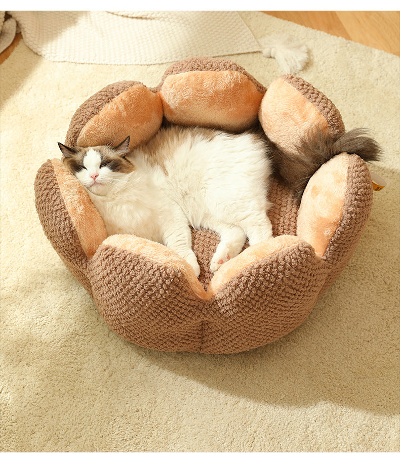 HKM-3013949 Cactus Petal Soft and Cozy Pet Nest in Green, Purple, Grey, and Coffee - Available in Sizes S, M, L