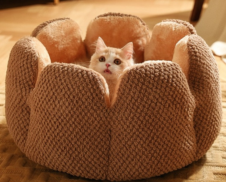HKM-3013949 Cactus Petal Soft and Cozy Pet Nest in Green, Purple, Grey, and Coffee - Available in Sizes S, M, L