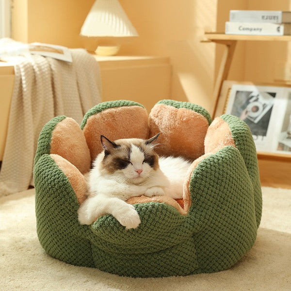 HKM-3013949 Cactus Petal Soft and Cozy Pet Nest in Green, Purple, Grey, and Coffee - Available in Sizes S, M, L