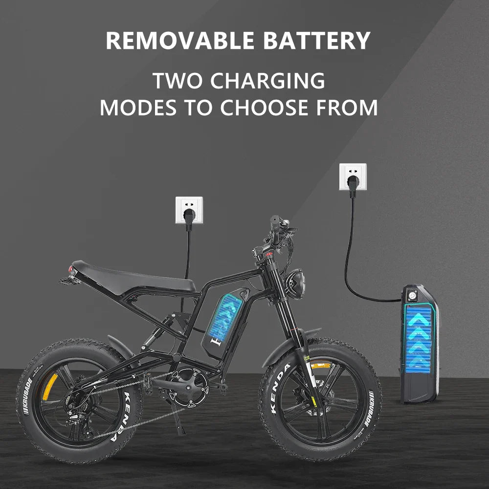 HKM-301395 48V 1200W Electric Bike with 20-Inch Wheels, Aluminum Alloy Frame, and 7-Speed Gears for Adults, Range 20-40 km