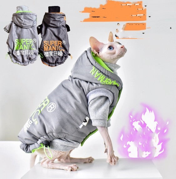 HKM-3014077 Stylish Windproof Winter Coat for Cats in Space Grey and Meteorite Black