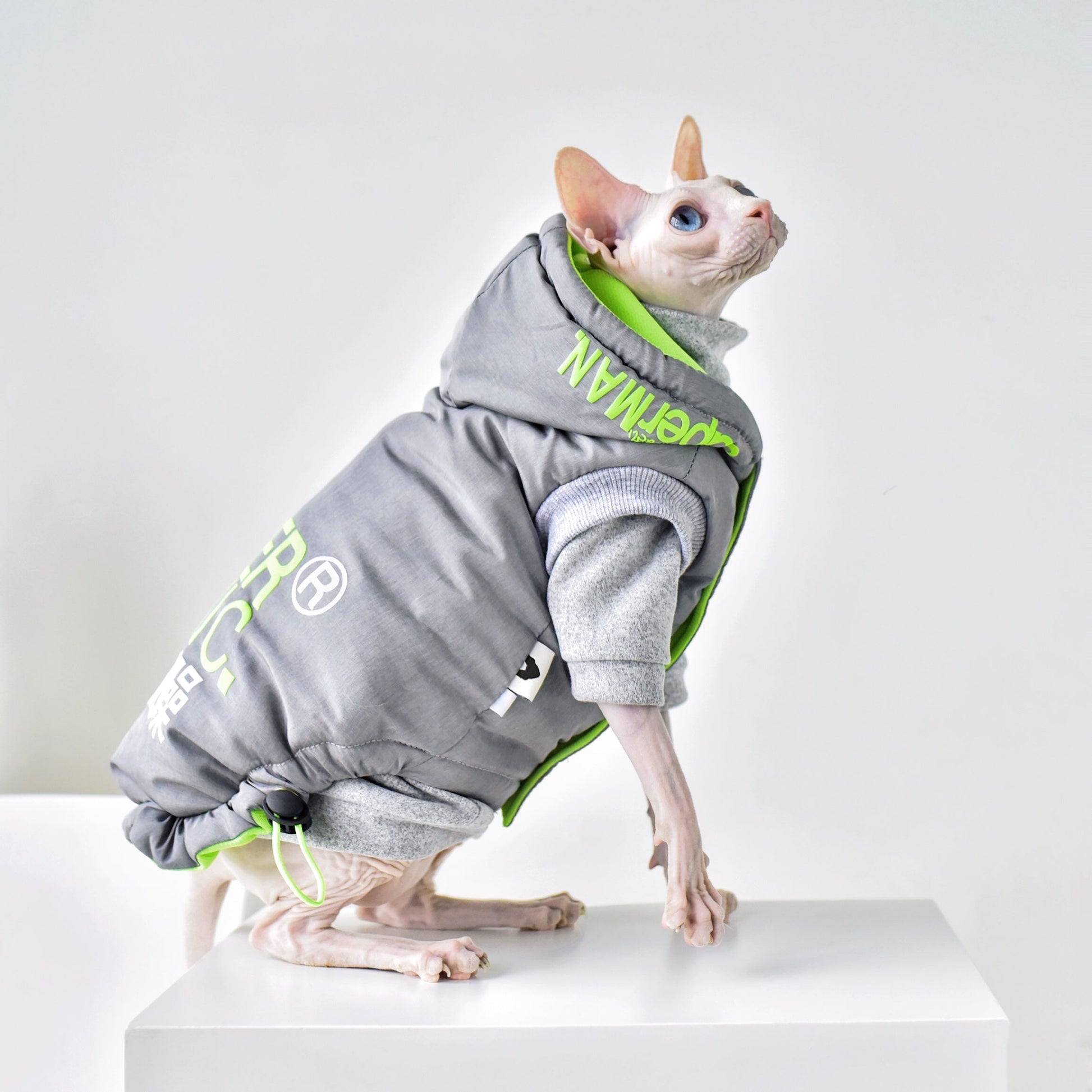 HKM-3014077 Stylish Windproof Winter Coat for Cats in Space Grey and Meteorite Black