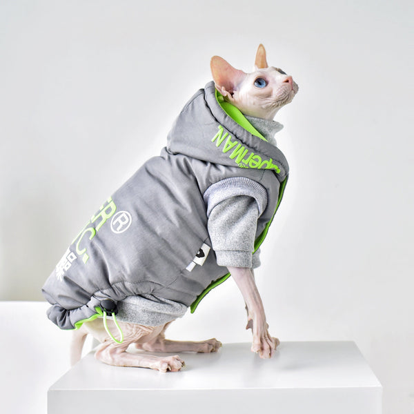 HKM-3014077 Stylish Windproof Winter Coat for Cats in Space Grey and Meteorite Black