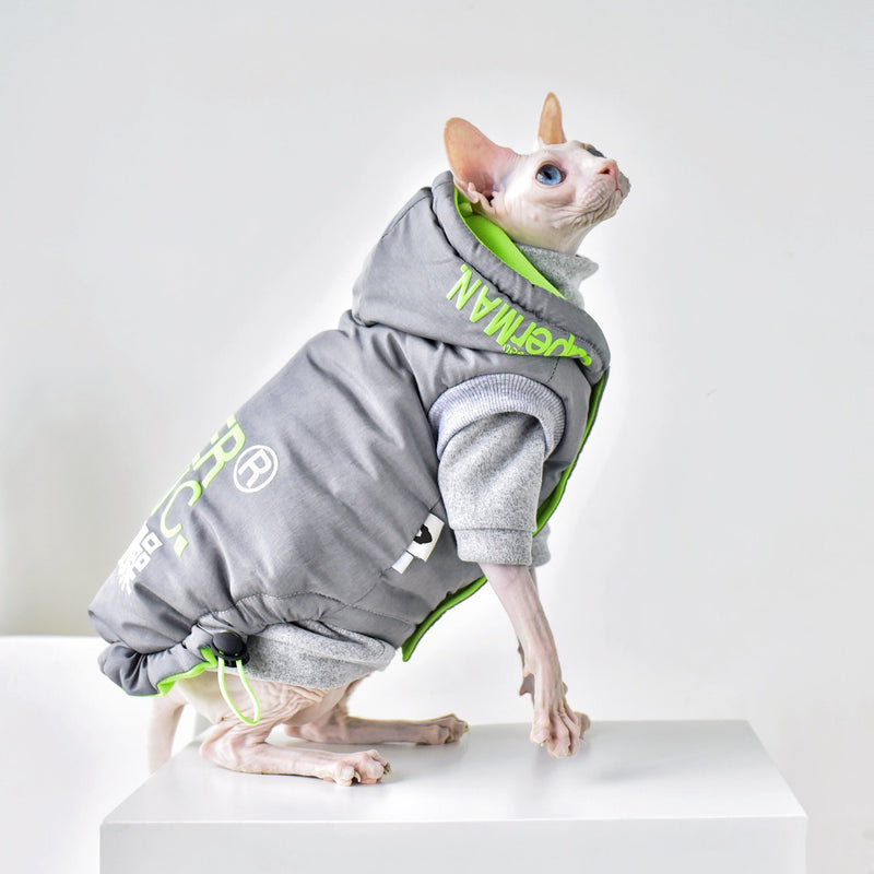 HKM-3014077 Stylish Windproof Winter Coat for Cats in Space Grey and Meteorite Black